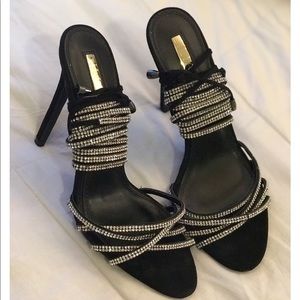 Black Rhinestone Lace Up Heels